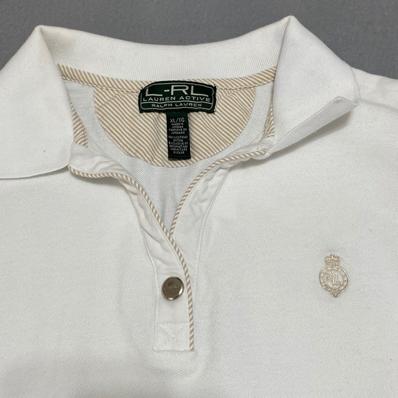 L-RL Active Set Women XL White Polo Shirt Beige Stripe Shorts Golf Tennis - Picture 2 of 12